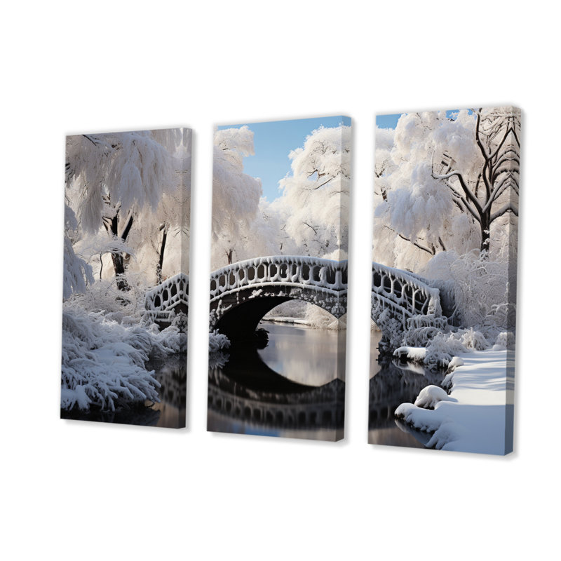 «Winter Landscape Snowy Bridges II» sur toile, reproduction de 3 pièces, H 32 po x l 48 po x P 1 po