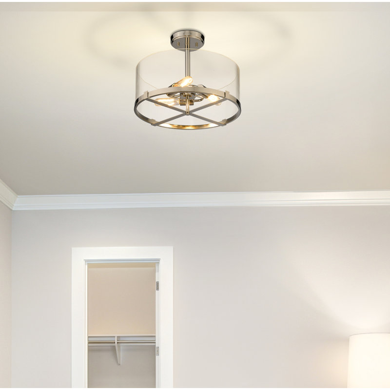 Plafonnier semi-encastré 3 lumières 16,5 po Mabe, Nickel poli