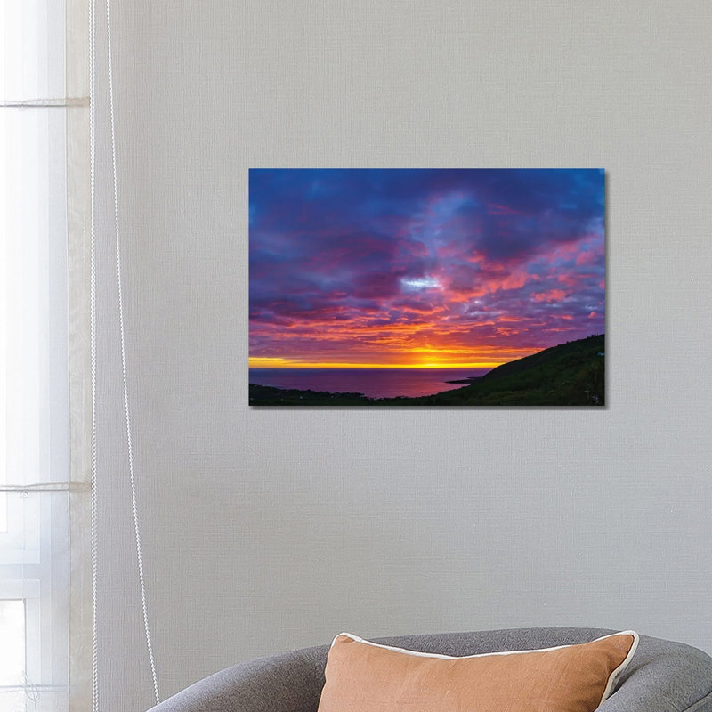 View Of Sunset Over Sea, Kealakekua Bay, Hawaii, USA by Panoramic Images - Wrapped Canvas Print