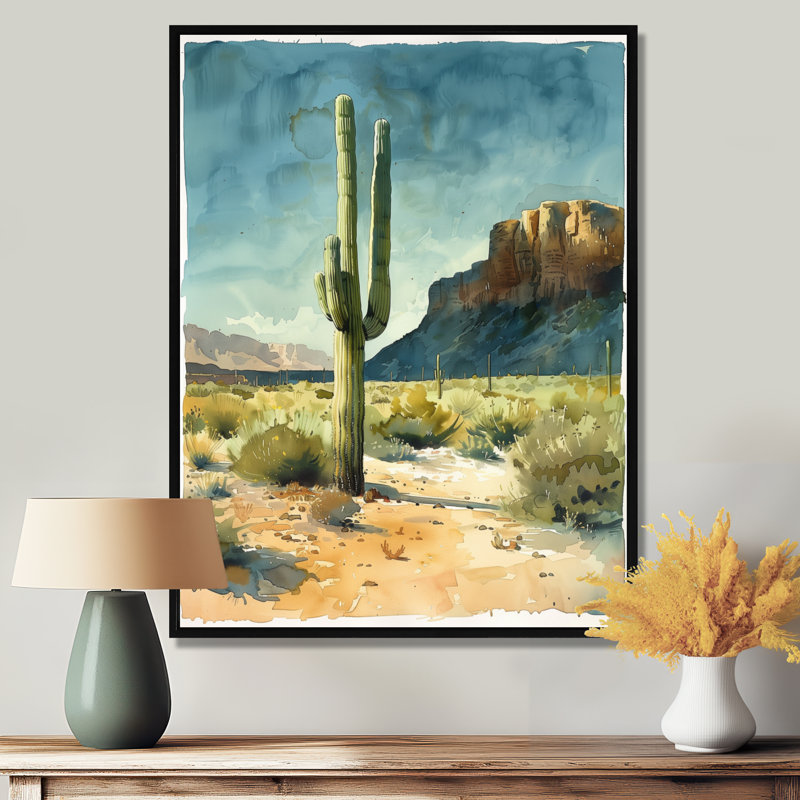 Cactus vert et gris, désert, rêve II - impression de cactus floral, H 20 po x l 12 po x P 1 po