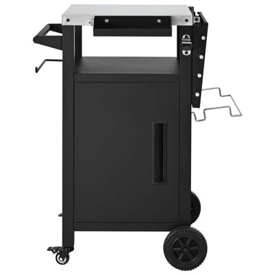 33.9 Inch Outdoor Metal Grill Cart With Drop Leaf, Wheels, Stainless Steel Top, Storage Cabinet & Spice & Paper Rack