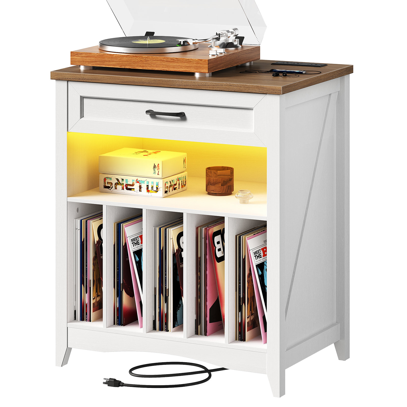 17 Stories Audio Rack Large Record Player Stand With Charging Station ...