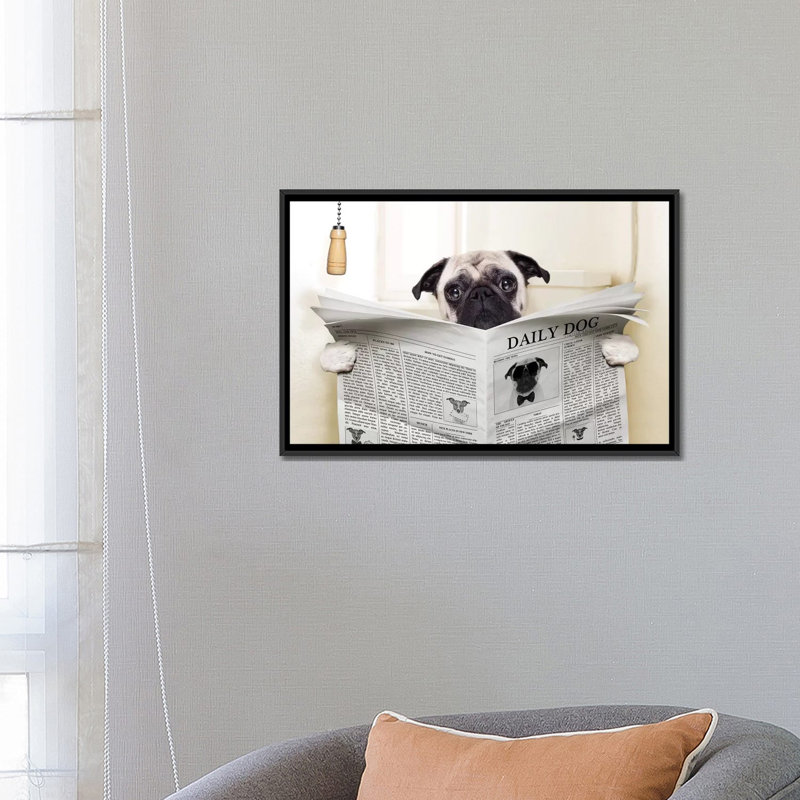 Toilette pour chien-impression d’art graphique, H 18 po x l 26 po x P 1,5 po, Toile avec cadre noir, Pas de tapis