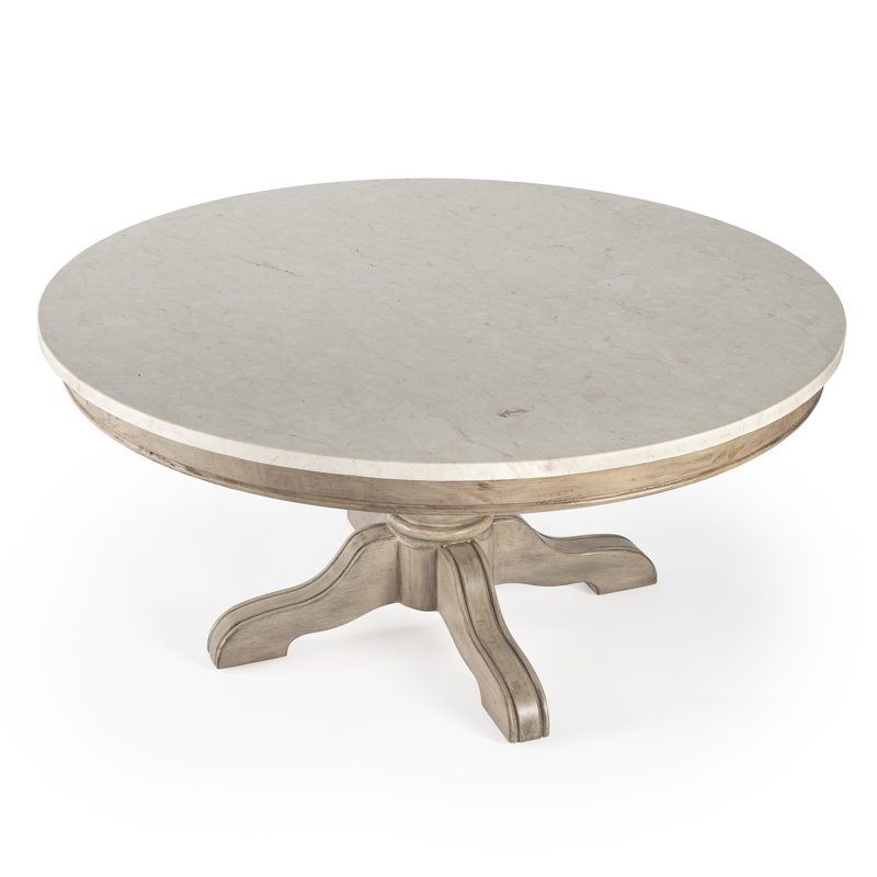 Pedestal Coffee Table, Distressed Ivory Top/Sandalwood Beige Base