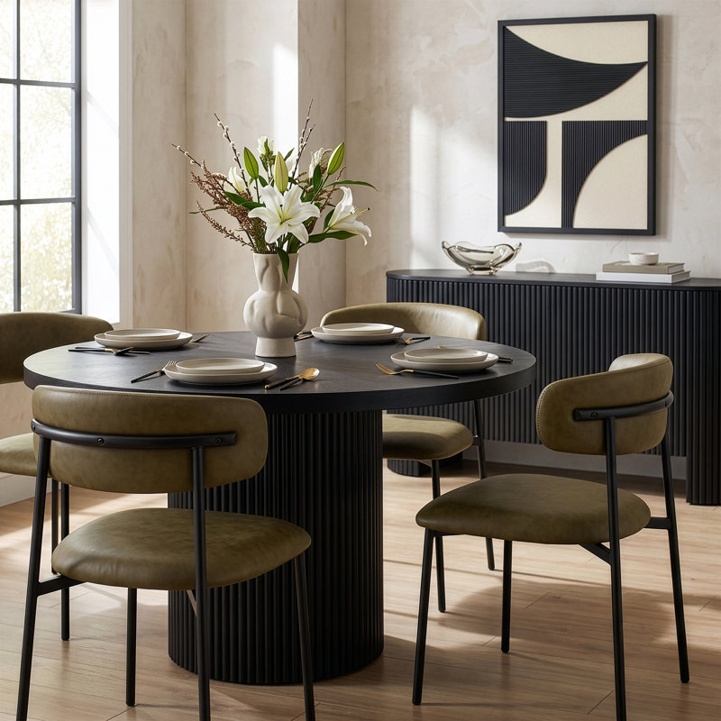 Lupita Upholstered Back Side Chair Dining Chair, Matte Black, Olive Vegan Leather