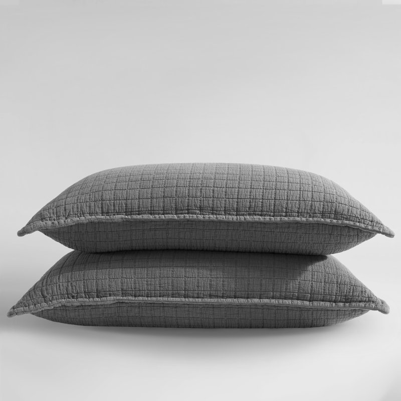Calvin Klein Essential Garment Washed Solid Cotton Sham Set, Queen, Dark Gray
