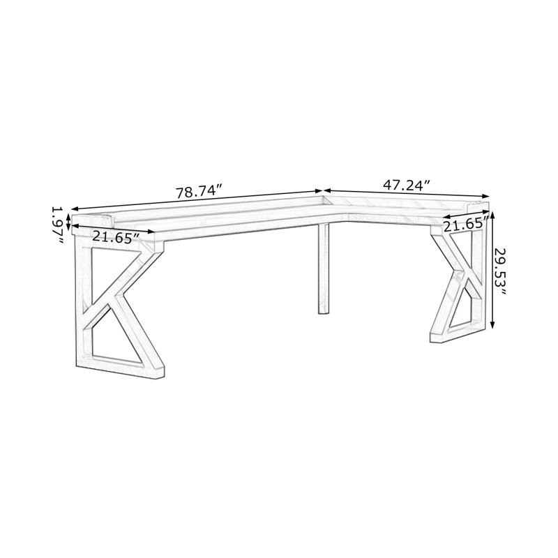 Walnut L-Shaped Solid Wood  desk, 29.53" H x 78.74" W x 47.24" D, Right Hand Return