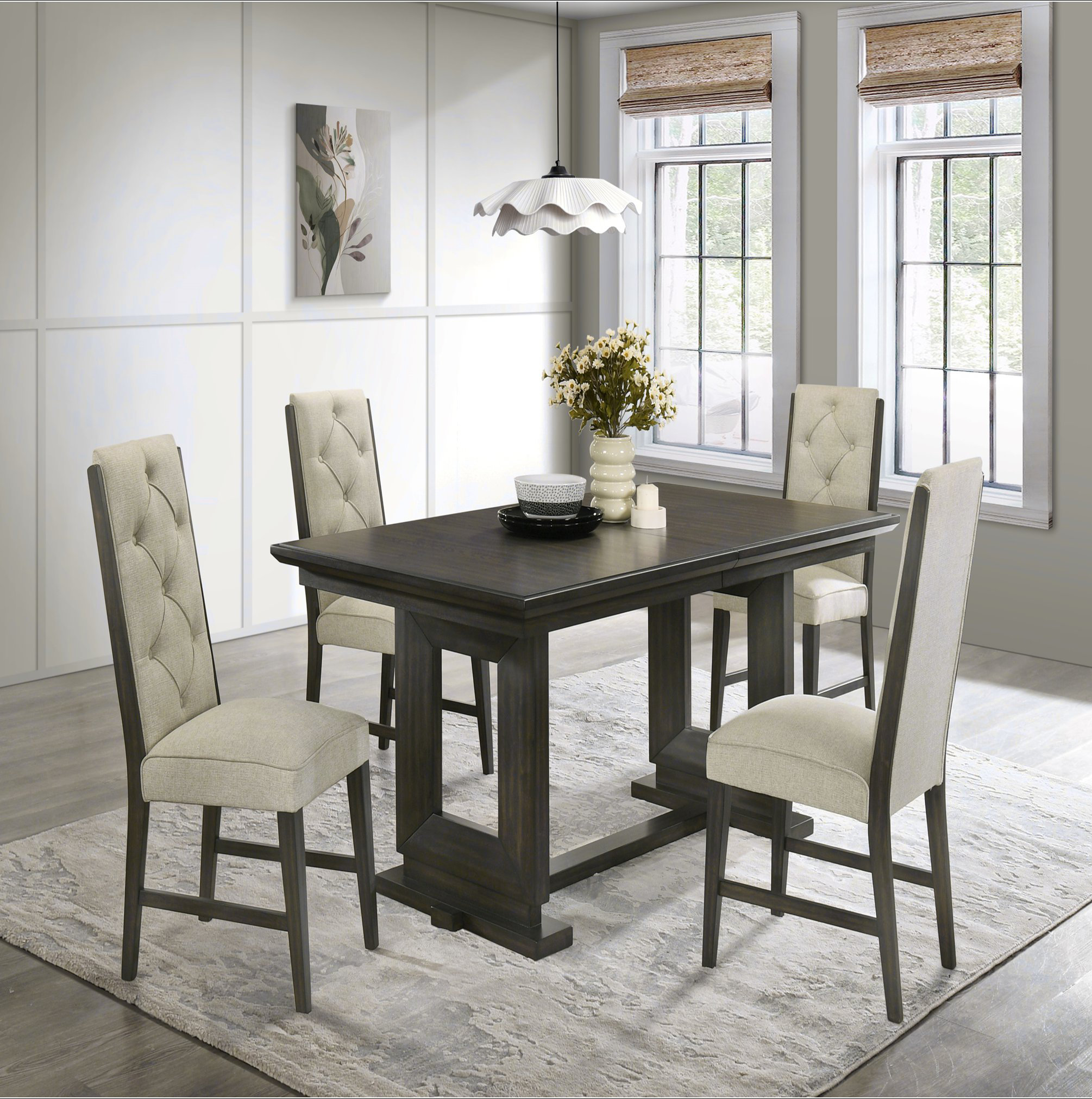 Hokku Designs 7pc Rectangular Extendable 18" Leaf Dining Table Trestle ...