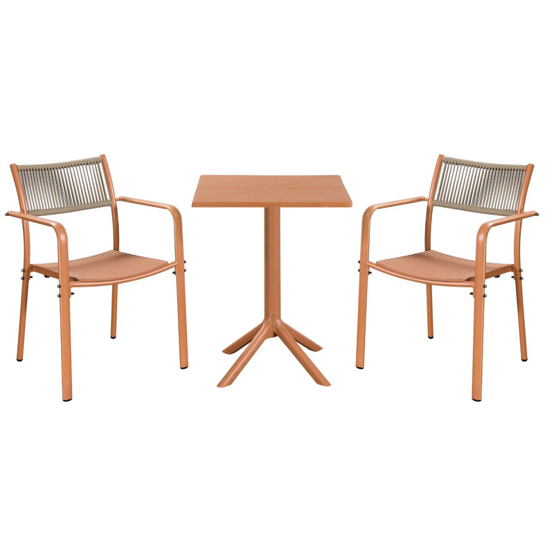 Rimini Patio Dining Set with Square Table & Two Chairs, Terracotta