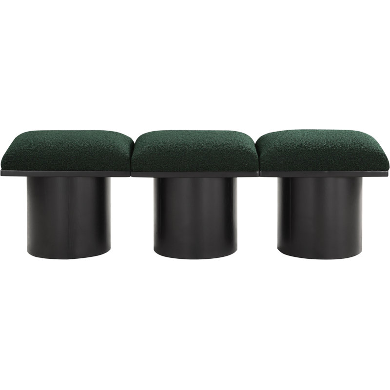 Banc rembourré Husnan, H 17,5 po x l 54 po x P 15,5 po, Tissu bouclé vert, Noir
