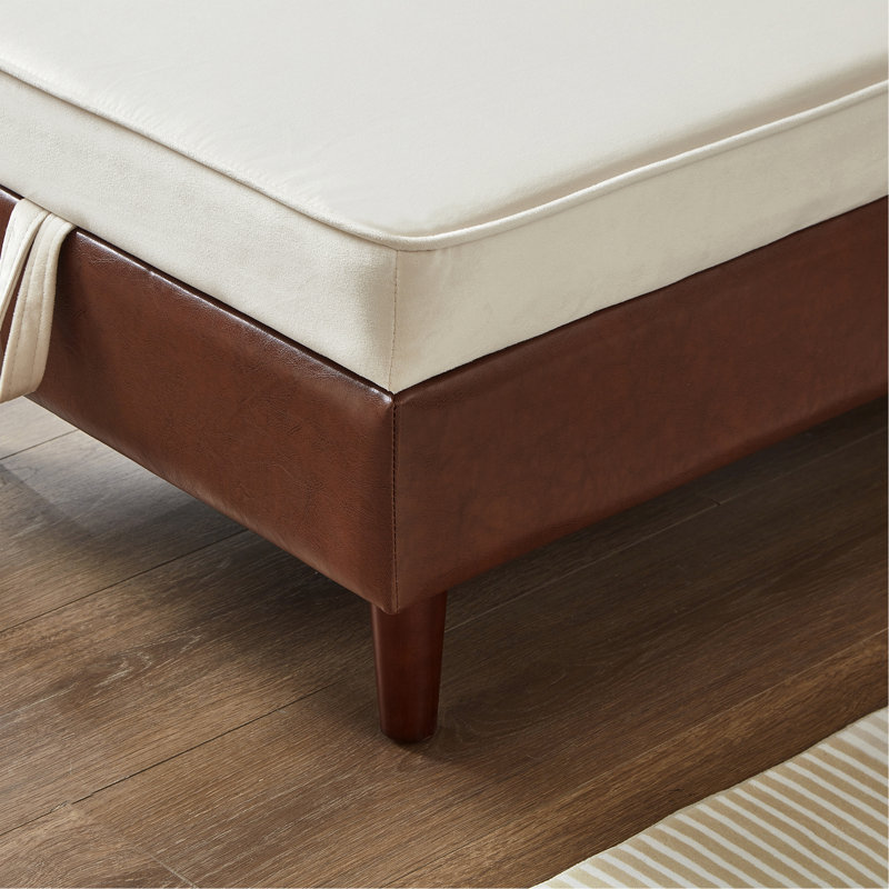 Canapé de rangement 65 po en polyuréthane brun et velours, Brun + velours beige