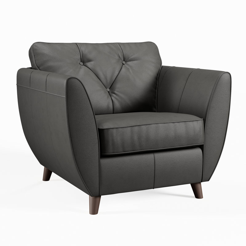 Marylin Leather Armchair, Raven, Dark Wood