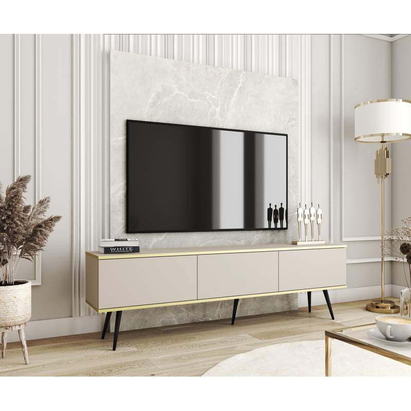 Madeline Unfinished TV Stand for TVs up to 78", Beige/Black