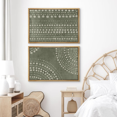 Mid-Century «Olive Green Tones Abstract Modern Dot Matrix Geometric», 2 pièces
