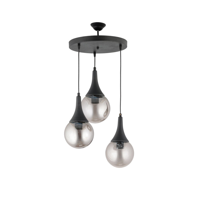Lustre élégant avec capuchon en verre, hauteur réglable de 7,5 à 23,6 pouces | Corps en plastique durable, 3 x douilles E27 (40 W maximum) | Parfait pour les salles à manger et les espaces de vie modernes, design élégant et fonctionnel