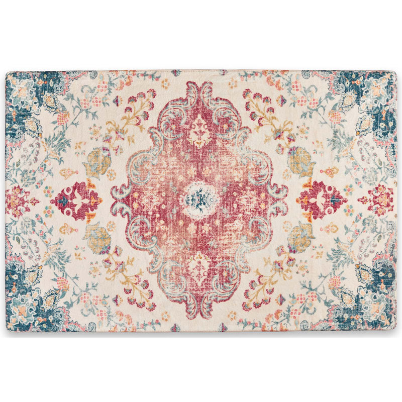 Juanelle Performance Washable Indoor Rug, Retangle 3' x 5', Ruby & Teal