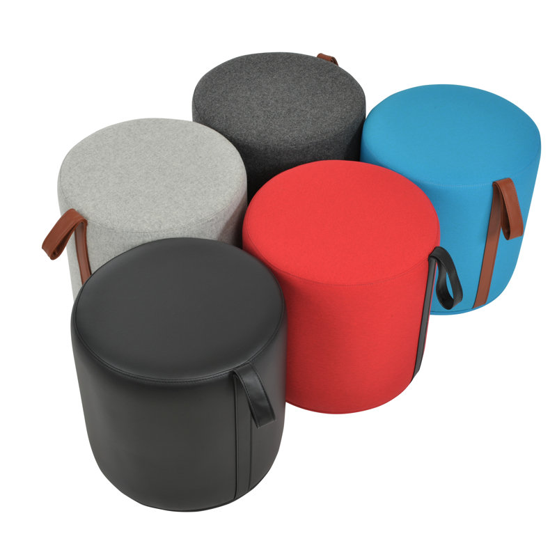 Celine Pouf With Handle, Silver Wool