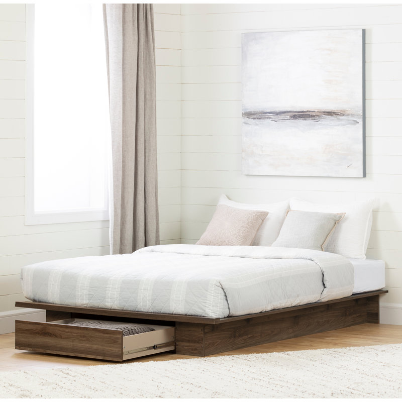 Lensky Queen Storage Platform Bed, Natural Walnut