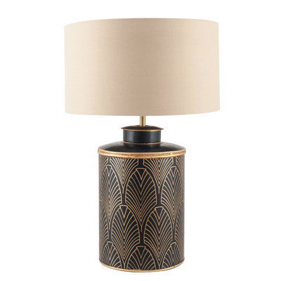 Freese 45cm Deco Black Geo Art Deco Hand Painted Tin Table Lamp Base
