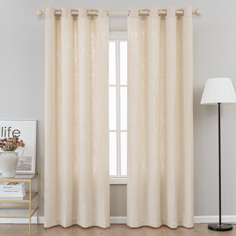 Kambi Linen Blend Semi-Sheer Curtain Panel Pair, 52" W x 96" L, Sand