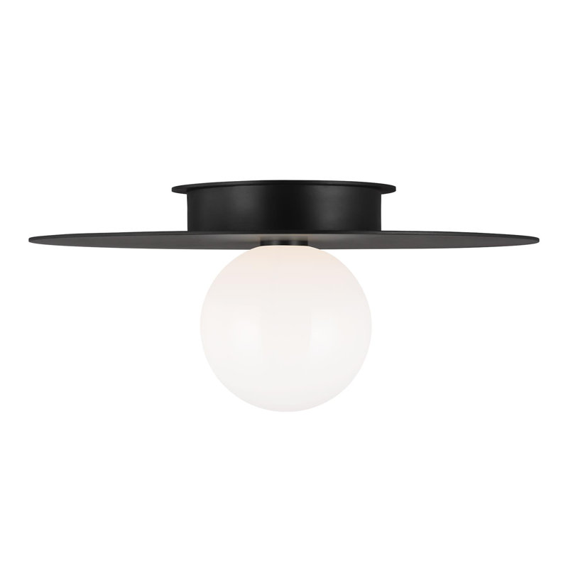 Allegra Single Light Glass Flush Mount, Midnight Black, 6.375" H x 14" W x 14" D