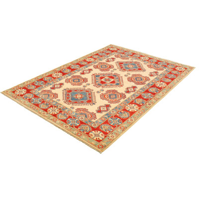 Tapis unique en laine noué à la main rouge Gazni des années 2010 de 6 pi 10 po x 10 pi Qaiden
