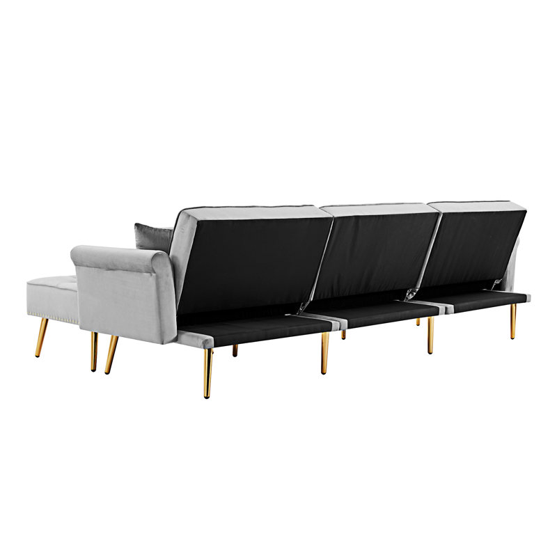 Canapé-lit modulaire réversible en velours Modern, Gris clair