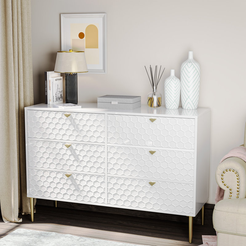 Lucresia High Gloss 6-Drawer 47.8" W Dresser & Chest, White