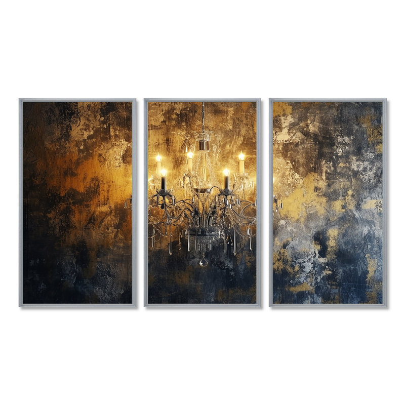 Athenais - Ensemble de salon mural lustre glamour, H 40 po x l 60 po x P 1 po, Encadrement argenté