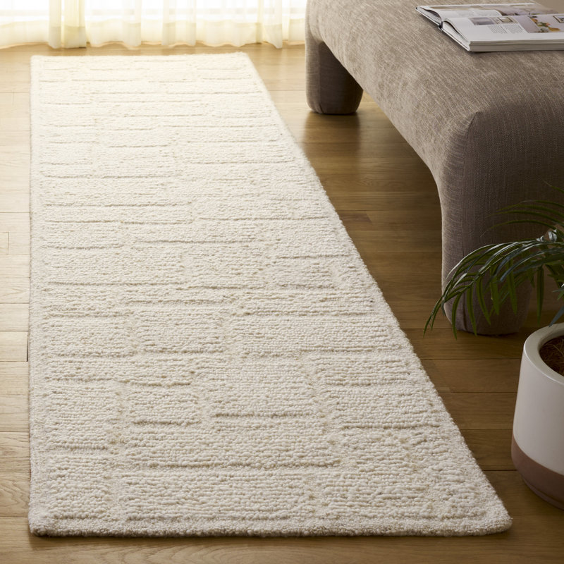 Harvest Hand Tufted Wool Cotton Solid Color Rug in Ivory, Runner 2'3" x 9'