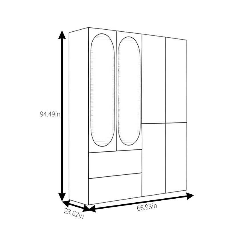 Rattan Woven Simple Classic Wardrobe, 94.49" H x 66.93" W x 23.62" D
