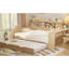 Lit de jour en bois naturel avec beaucoup de rangement, lit gigogne simple et espace d'étude productif en teintes de bois, tablettes, bureau, finition-759749638-759749633