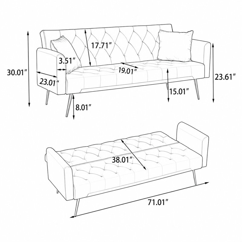 Thomias 71.01'' Velvet Convertible Sofa, Blue Velvet