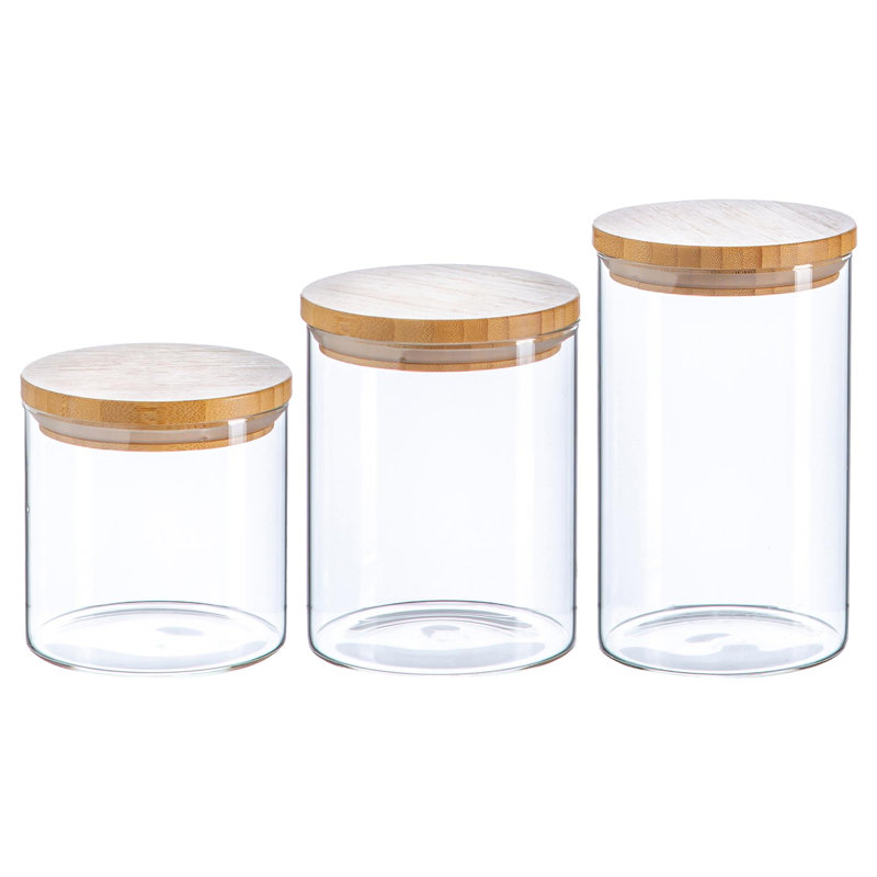 Argon Tableware  Scandi Glass Storage Jars Set with Wooden Lids