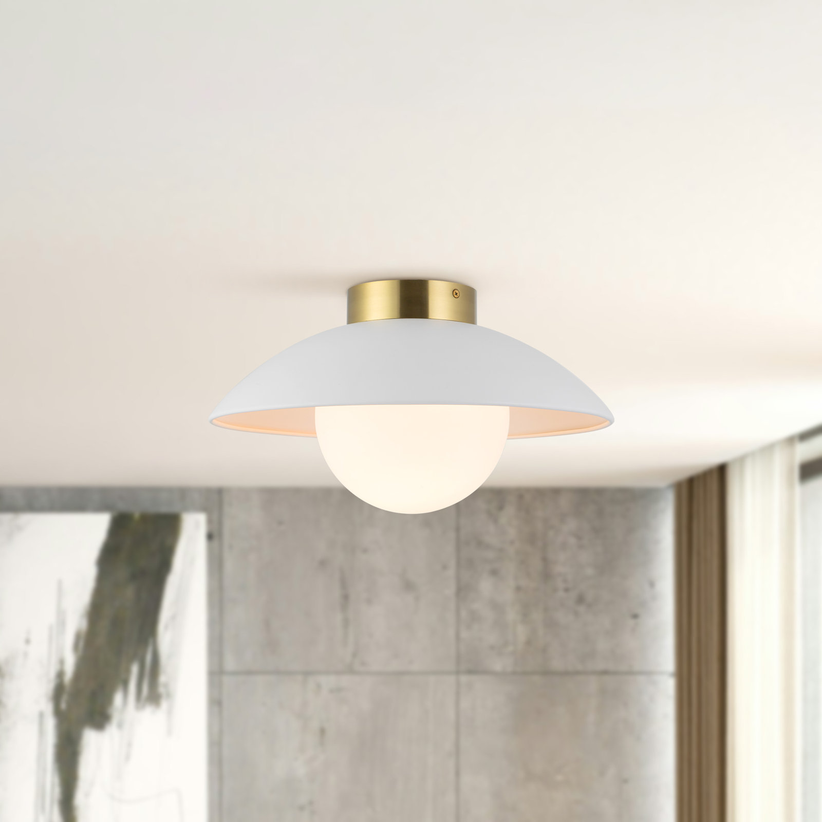 Mire 15-in Semi-Flush Mount with Opal Glass, White/Opal Glass