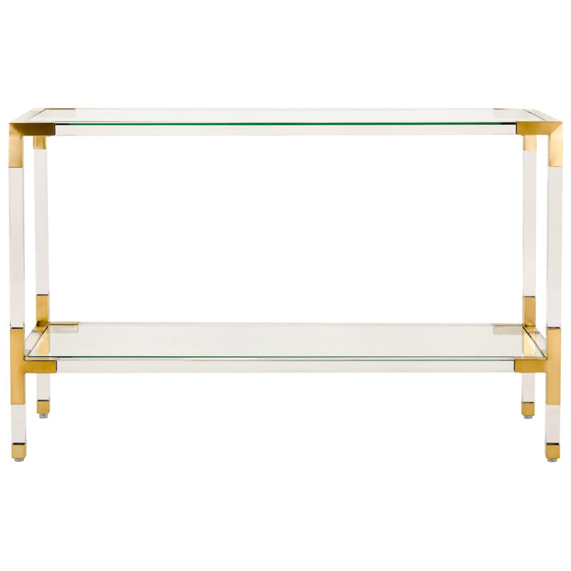 47'' W Glass Console Table, Brass
