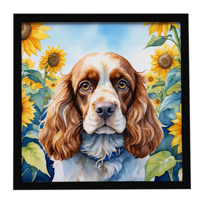 Cocker Spaniel in Sunflowers Framed Metal Print