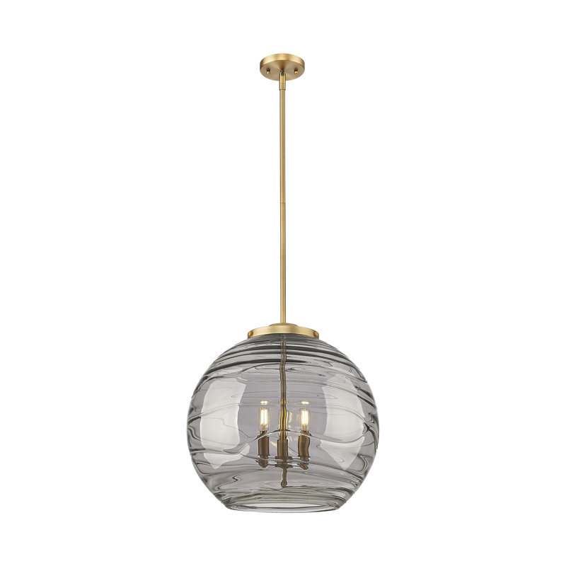 Luminaire suspendu 3 lumières Christly, H 19,5 po x l 17,88 po x P 17,88 po, Or, Gris fumée clair