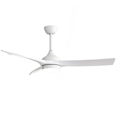 52 Inch Modern White Ceiling Fan with 18W LED Light and Remote Control 3 ABS Blades Noiseless Reversible DC Motor