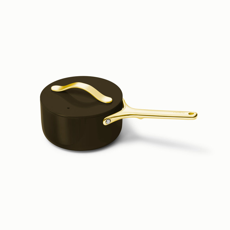 Caraway 1.75qt Iconics Nonstick Ceramic Saucepan, Black/Gold, Black/Gold