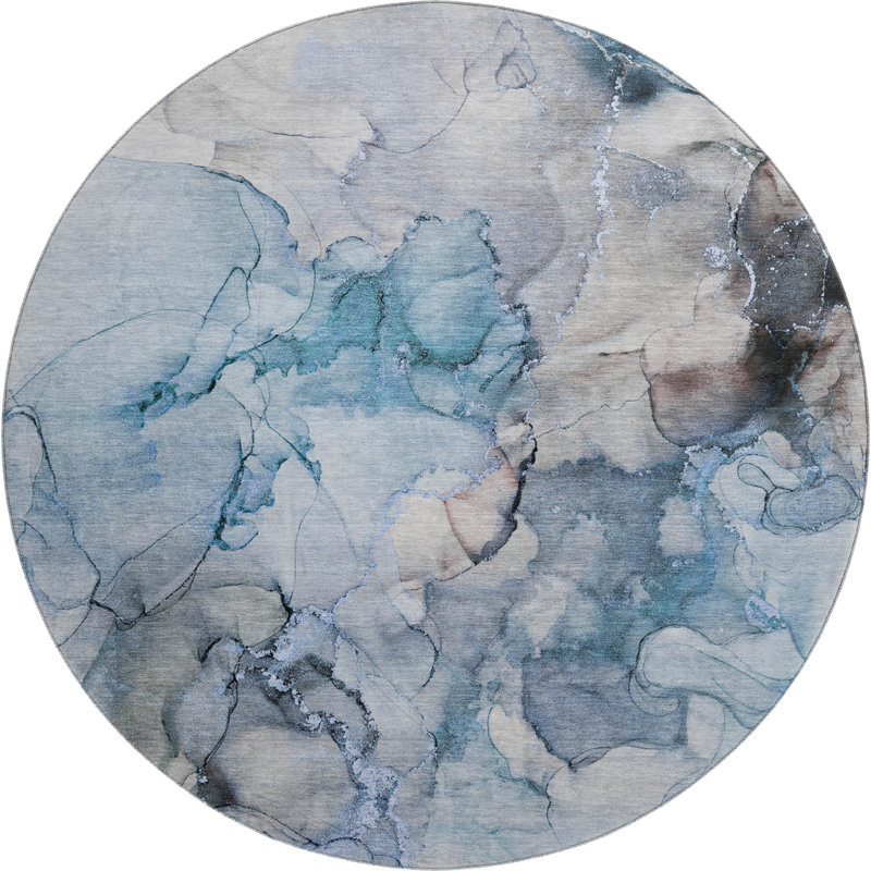 Tapis bleu Cerrito AMF520 lavable à la machine de qualité supérieure, Rond 8 pi