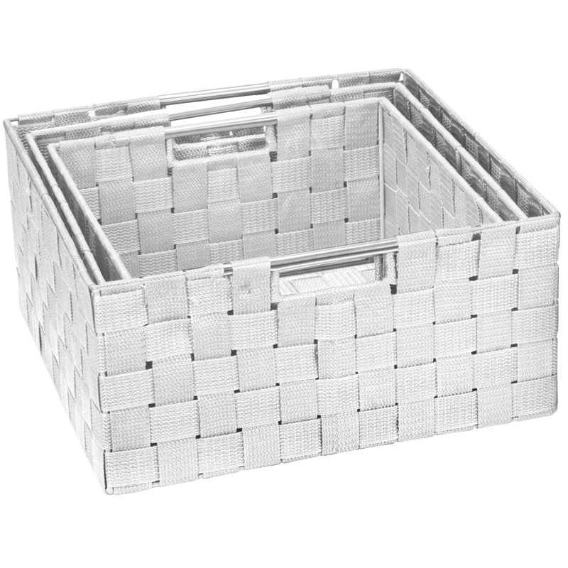 Panier empilable en osier tissé avec poignées, paquet de 3, Blanc