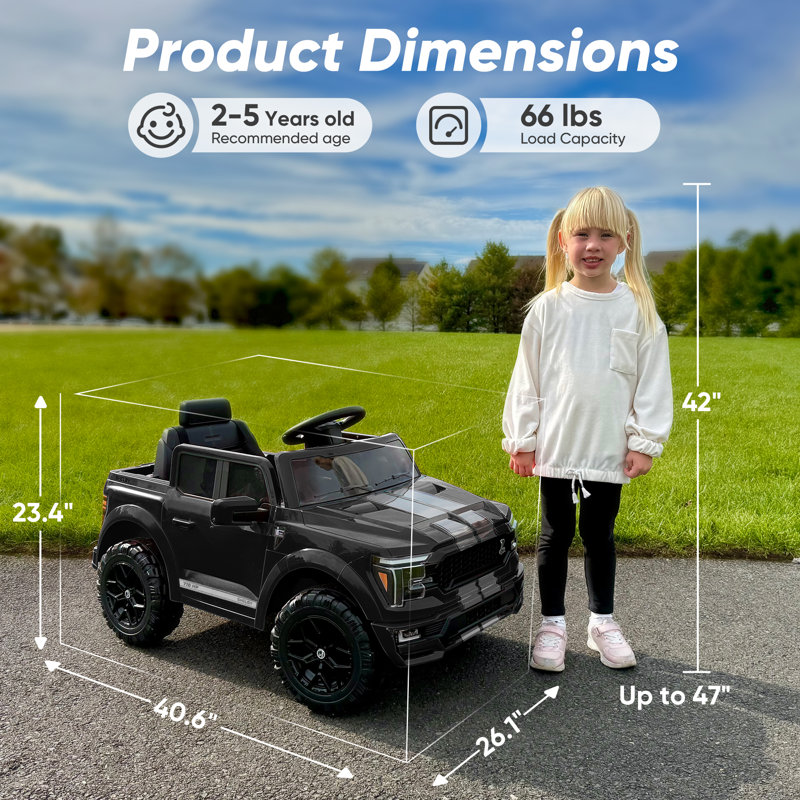 «Kids Ride on Car, Licensed Ford-Shelby F-150 24V Ride on Toy Truck for Kids» avec télécommande, coffre, moteur 400 W, Noir