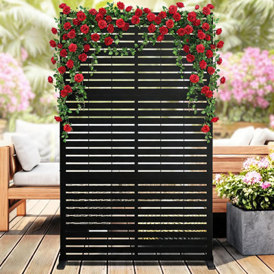Freestanding Metal Outdoor Privacy Screen Fence - 78"H x 48"W - Rustproof Steel Divider, Modern Laser Cut, Weatherproof, Decorative Panel for Patio, Garden, Balcony, Pool, Room, Hot Tub - Black ZY-006