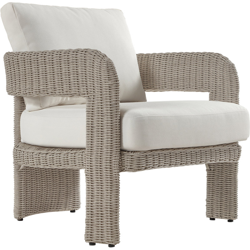 Fauteuil de patio extérieur en oléfine crème et osier Audiel, Cream