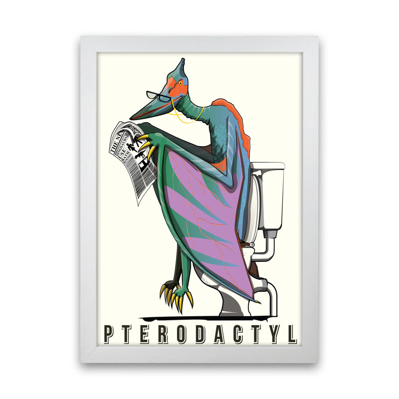 Flying Dino - Print, 60cm H x 42cm W x 3cm D, White Framed
