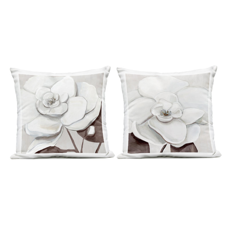 Ensemble de coussins 2 pièces White Elegant Blooms par Hannah Dawson