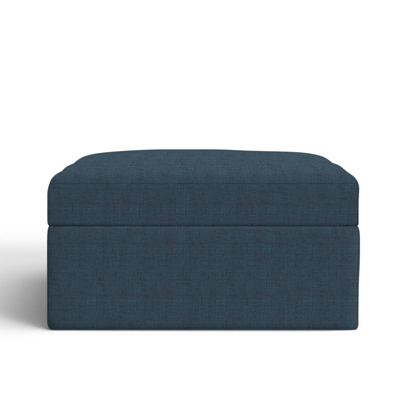 Hartig Upholstered Ottoman, Zuma Navy Textured Linen