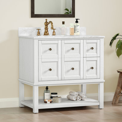 Meuble-lavabo simple 36 po avec plateau en marbre Janus