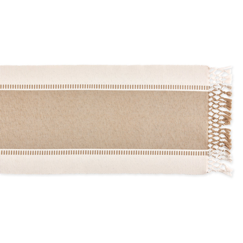 Kizer Striped 100% Cotton Table Runner, 108" x 13", Stone